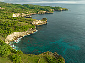 Aerial view of Cliffs next to Angel Falls, Nusa Penida, Indonesia.
