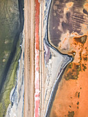 Aerial view of Walvis Bay salt pan abstract landscape, Erongo Region, Namibia.
