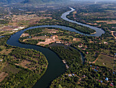 Aerial view of countryside, Kampot province, Cambodia.
