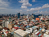 Aerial view over the old french quarter, Phnom Penh, Cambodia.