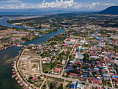 Aerial view of Kampot City, Cambodia.