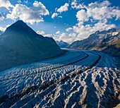 Aerial view of Aletsch Glacier, Valais, Switzerland.