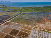 Aerial view of salt fields, Kampot province, Cambodia.