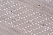 Aerial view of organized parking lot markings at an rv and boat storage facility construction site, Wabasso, Florida, United States.