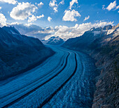 Aerial view of Aletsch Glacier, Valais, Switzerland.