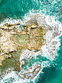 Aerial view of Caesarea ruins in the sea in Tel-Aviv, Israel.