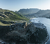 Aerial view of the Sentinel Peak along the Hout Bay, Cape Town, Western Cape, South Africa.