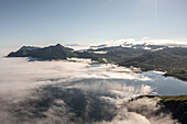 Aerial view of Summer Bay on Unalaska island, Alaska, United States.