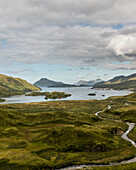 Aerial view of Captains Bay, Unalaska Island, Alaska, United States of America.