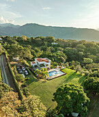 Aerial view of luxury resort with swimming pool and beach, San Jeronimo, Antioquia, Colombia.