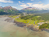 Aerial view of the coastal city of Seward during daylight, Alaska.