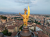 Aerial view of Bergamo, Lombardy with Sant Alessandro Church, Italy.