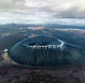 Aerial view of Hverfjall volcano, Myvatn, Northeastern Region, Iceland.