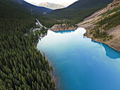 Aerial view of Lake Moraine in Alberta, Canada.