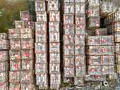 Aerial view of fishing cage in an harbour in Alaska.