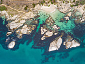 Aerial abstract view of rocky coast near Froggy Farm, Cape Town, South Africa.