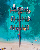 Aerial view of a fishing pier at Palm Beach in Aruba.