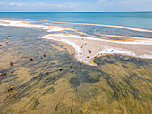 Aerial view of Khyargas Lake, watering place for cattle, Uvs, Mongolia.