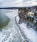 Aerial view of frozen sea in Tallinn bay coast Estonia.