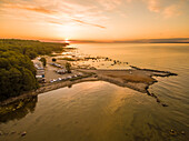 Aerial view of the coast at sunset in Estonia.