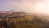 Aerial view of frozen landscape in Lika, central part of Croatial.