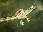 Aerial view of a small harbour on Vormsi Island in Estonia.