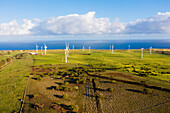 Aerial view of the Hawi Wind Farm, Hawi, North Kohala, Hawaii Island, Hawaii, United States.