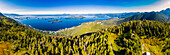 Panormaic aerial view of Sitka Sound & Mt. Edgecumbe on Kruzof Island, from Harbor Mountain, Baranof Island, Sitka, Alaska, USA