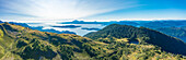 Panoramic aerial view of the mountains of Baranof Island, Tongass National Forest, Sitka, Alaska, United States.