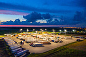 Wilmington, IL - 15 November 2020: Aerial view of a huge parking lot with trucks in Wilmington near Chicago, Illinois, United States of America.