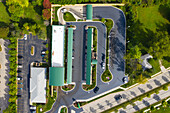 Aerial view of a car wash parking lot in Chicago, Illinois. United States of America.