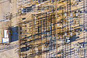 Aerial view of a high voltage electricity distribution facility in Aurora, IL, United States