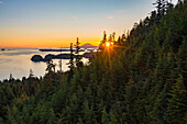 Panoramic aerial view of Silver Bay and Mt Edgecumbe, Sitka, Alaska, United States.
