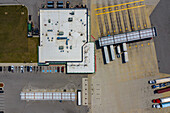 Aerial view of a huge parking lot with trucks in Wilmington near Chicago, Illinois, United States of America.