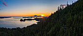 Panoramic aerial view of Silver Bay and Mt Edgecumbe, Sitka, Alaska, United States.
