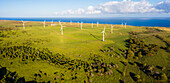 Panoramic aerial view of the Hawi Wind Farm, Hawi, North Kohala, Hawaii Island, Hawaii, United States.