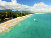 Aerial view of a kitesurfer, Kailua Beach, Oahu, Hawaii, USA