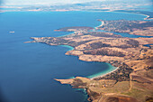 Aerial photograph on approach to Hobart Airport, Tasmania, Australia