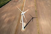 Aerial view of wind turbine in Monchhof, Austria,.