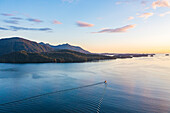 Panoramic aerial view of Silver Bay and Mt Edgecumbe, Sitka, Alaska, United States.