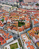 Aerial view of Lisbon downtown with red rooftops in typical european architecture style, Lisbon, Portugal.