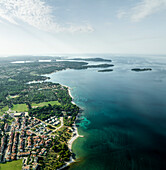Aerial view of Fazana, a small town with a small harbour along the Adriatic Sea coastline, Istria, Croatia.