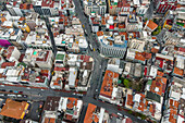 Aerial view of Istanbul commercial district with shops and houses, European Side, Fatih district, Turkey.