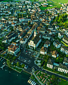 Aerial view of Kussnacht am Rigi, a small town along the Lake Lucerne at sunset, Schwyz, Switzerland.