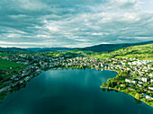 Aerial view of Kussnacht am Rigi, a small town along the Lake Lucerne at sunset, Schwyz, Switzerland.