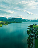 Aerial view of Lake Lucerne at sunset, from Kussnacht am Rigi, Schwyz, Switzerland.