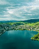 Aerial view of Kussnacht am Rigi, a small town along the Lake Lucerne at sunset, Schwyz, Switzerland.