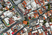 Aerial view of Istanbul commercial district with shops and houses, European Side, Fatih district, Turkey.