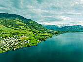 Aerial view of Lake Lucerne at sunset, from Kussnacht am Rigi, Schwyz, Switzerland.