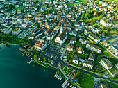 Aerial view of Kussnacht am Rigi, a small town along the Lake Lucerne at sunset, Schwyz, Switzerland.